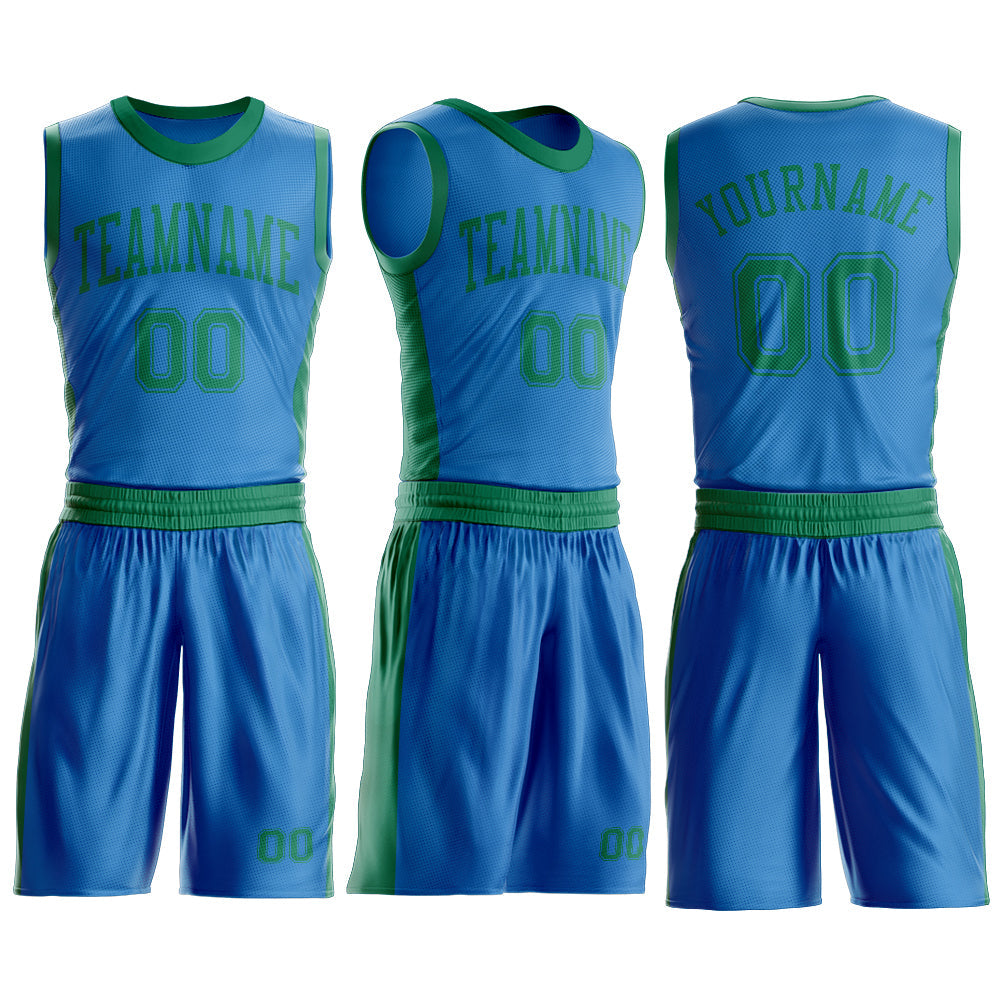 Custom Blue Kelly Green Round Neck Basketball Uniform Jersey