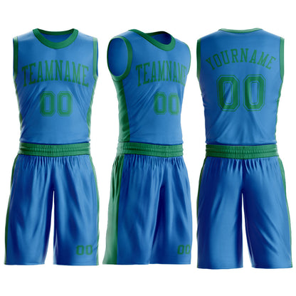 Custom Blue Kelly Green Round Neck Basketball Uniform Jersey