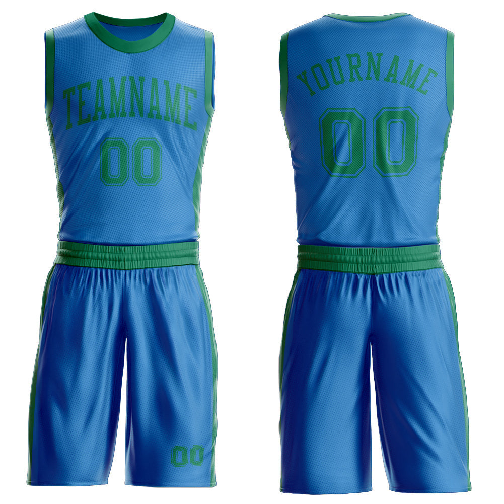 Custom Blue Kelly Green Round Neck Basketball Uniform Jersey