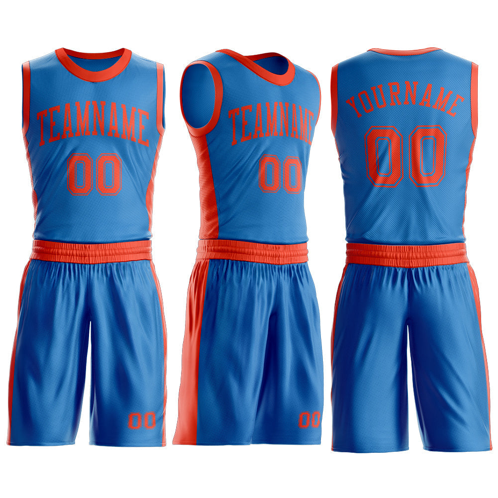 Custom Blue Orange Round Neck Basketball Uniform Jersey