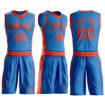 Custom Blue Orange Round Neck Basketball Uniform Jersey