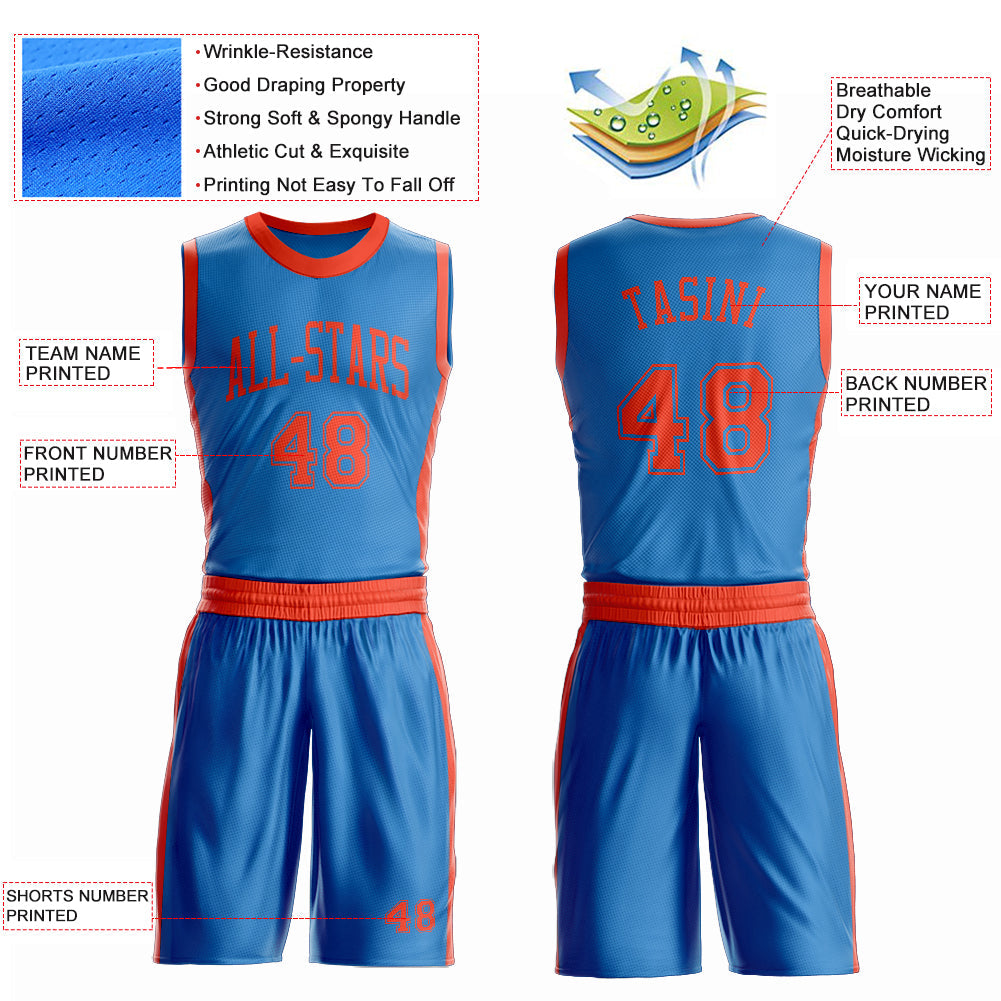Custom Blue Orange Round Neck Basketball Uniform Jersey
