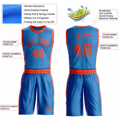 Custom Blue Orange Round Neck Basketball Uniform Jersey