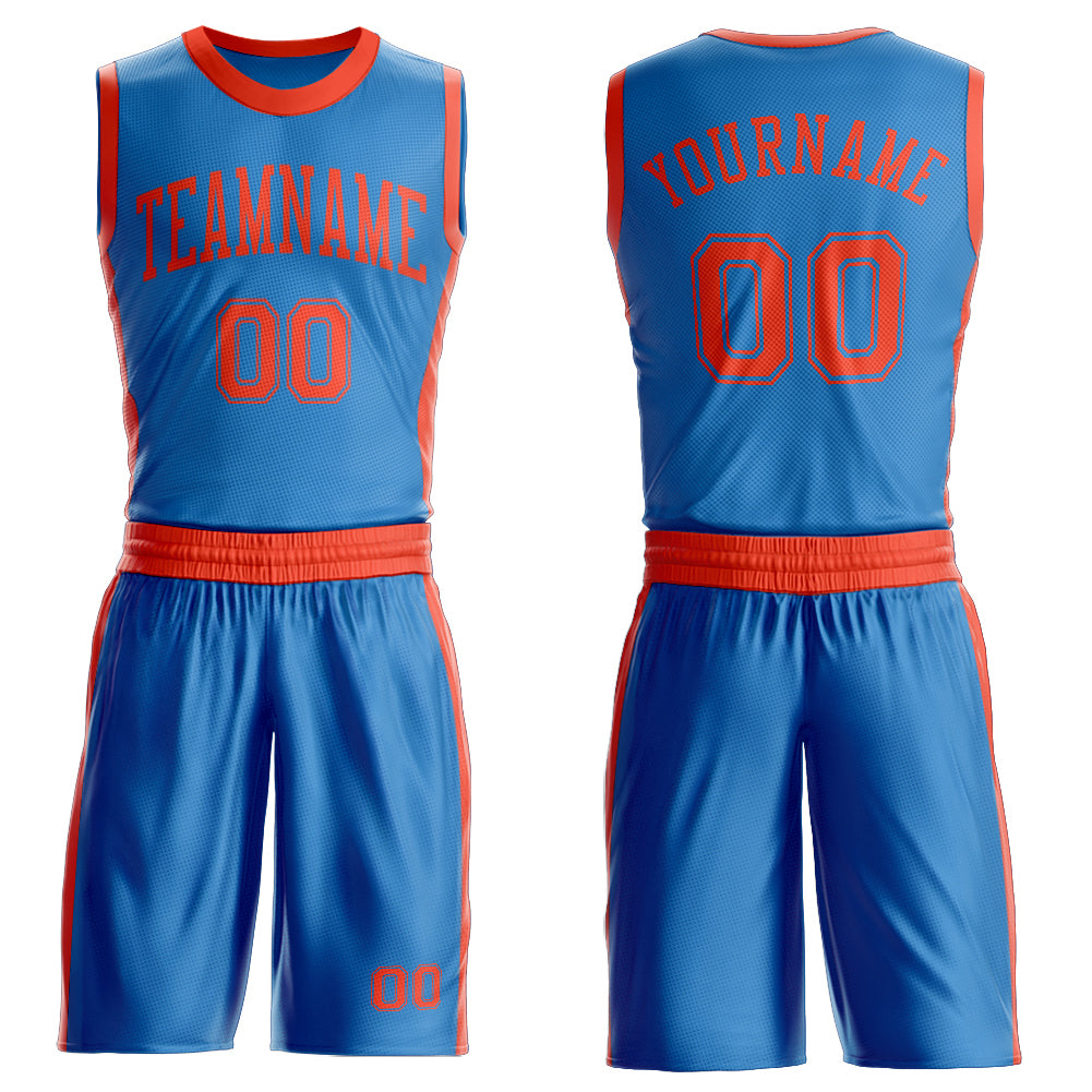 Custom Blue Orange Round Neck Basketball Uniform Jersey