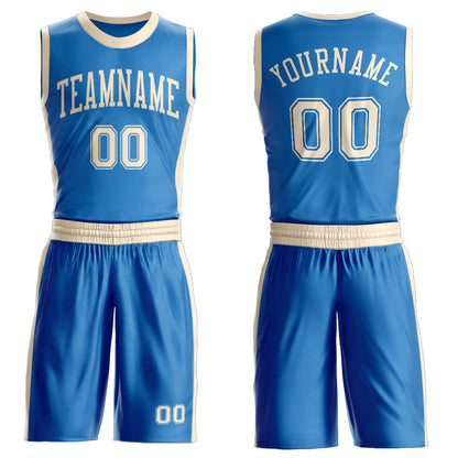 Custom Blue Cream Round Neck Basketball Uniform Jersey