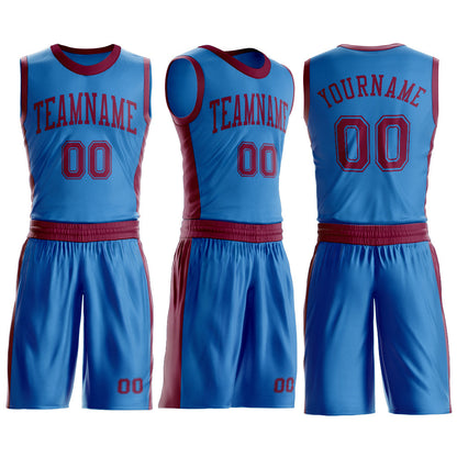Custom Blue Maroon Round Neck Basketball Uniform Jersey