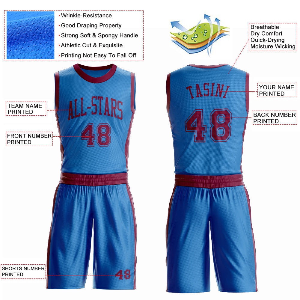 Custom Blue Maroon Round Neck Basketball Uniform Jersey