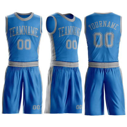 Custom Blue Gray Round Neck Basketball Uniform Jersey