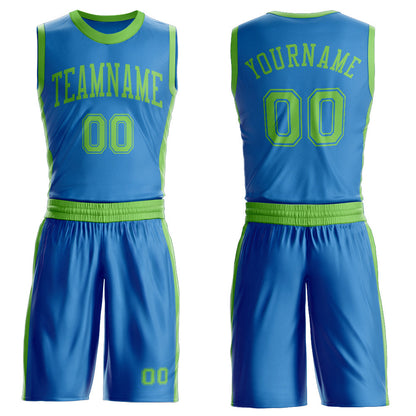 Custom Blue Neon Green Round Neck Basketball Uniform Jersey