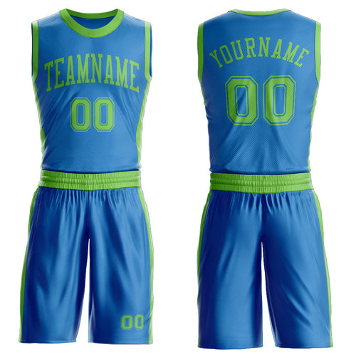 Custom Blue Neon Green Round Neck Basketball Uniform Jersey