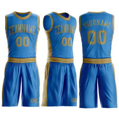 Custom Blue Old Gold Round Neck Basketball Uniform Jersey