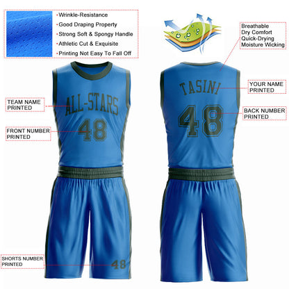 Custom Blue Green Round Neck Basketball Uniform Jersey