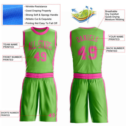Custom Neon Green Pink Round Neck Basketball Uniform Jersey