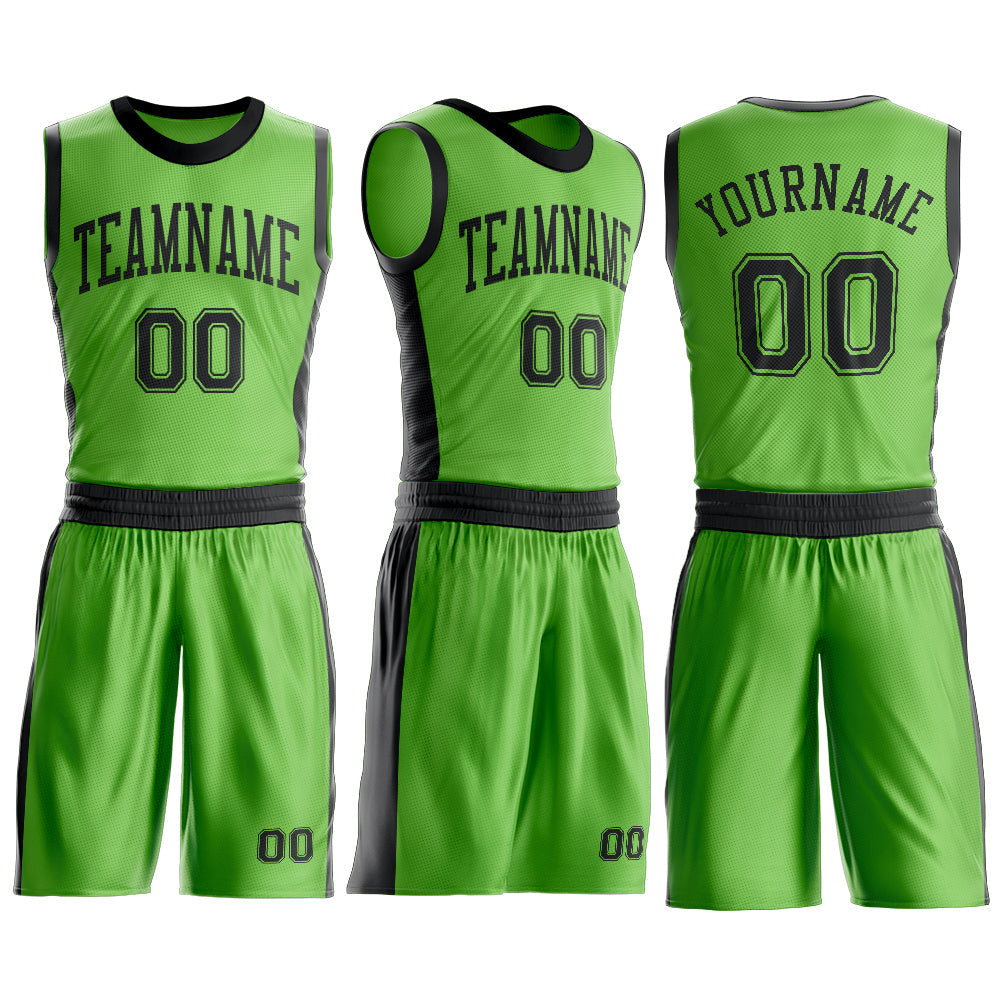 Custom Neon Green Black Round Neck Basketball Uniform Jersey