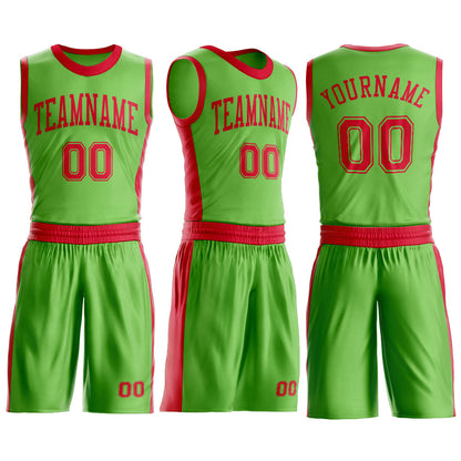 Custom Neon Green Red Round Neck Basketball Uniform Jersey