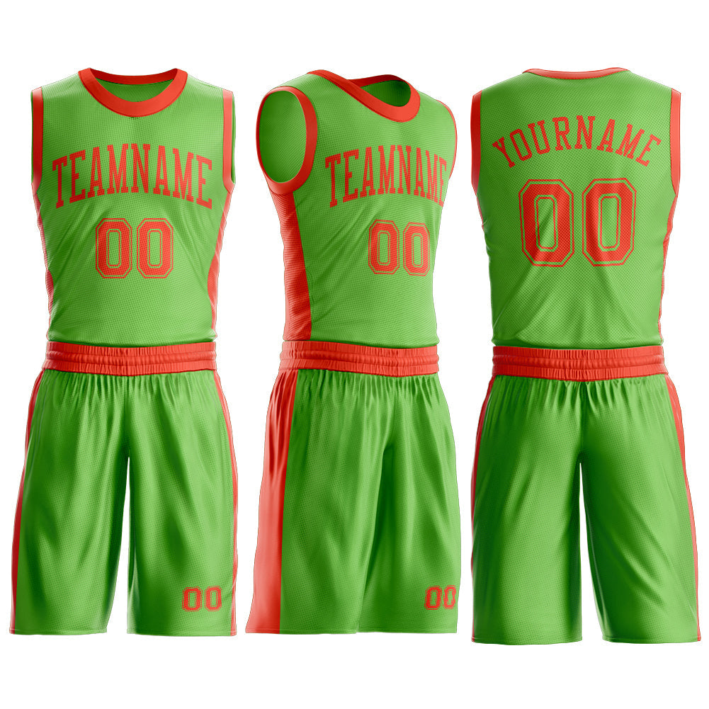 Custom Neon Green Orange Round Neck Basketball Uniform Jersey