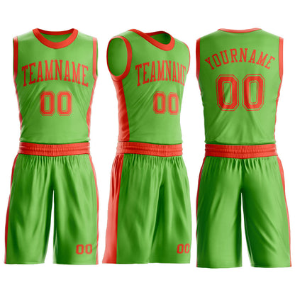Custom Neon Green Orange Round Neck Basketball Uniform Jersey