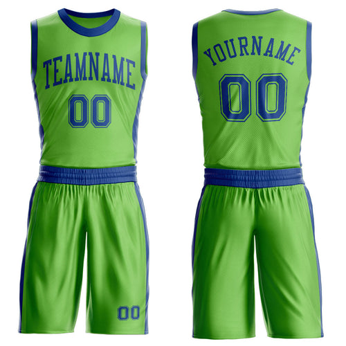 Custom Neon Green Royal Round Neck Basketball Uniform Jersey