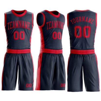 Custom Navy Red Round Neck Basketball Uniform Jersey