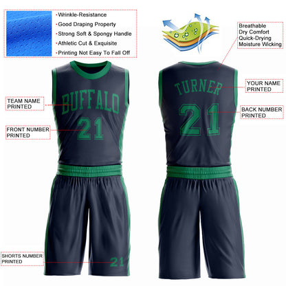Custom Navy Kelly Green Round Neck Basketball Uniform Jersey