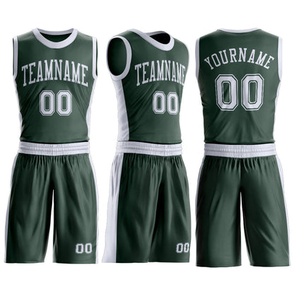 Custom Green White Round Neck Basketball Uniform Jersey