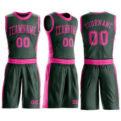 Custom Green Pink Round Neck Basketball Uniform Jersey