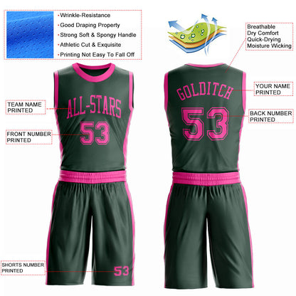Custom Green Pink Round Neck Basketball Uniform Jersey