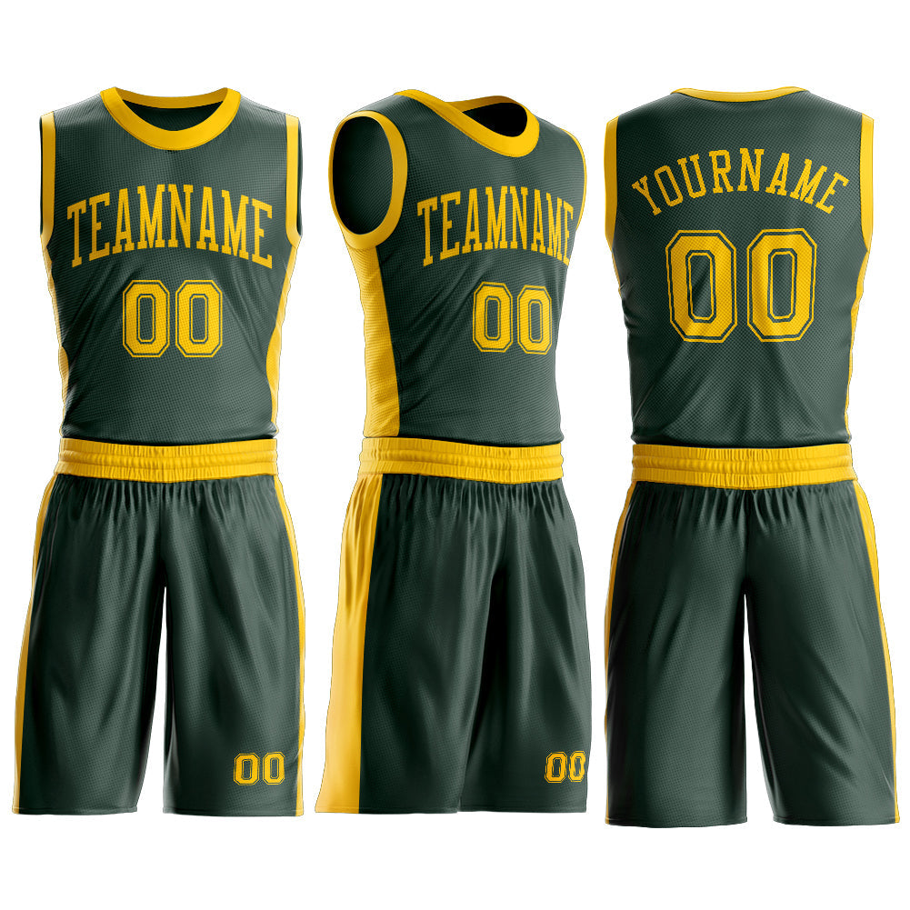 Custom Green Gold Round Neck Basketball Uniform Jersey