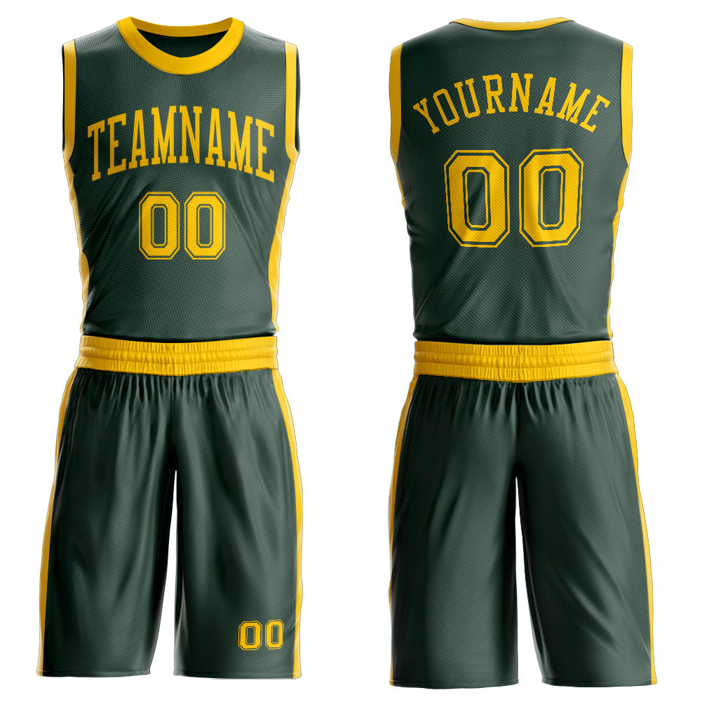 Custom Green Gold Round Neck Basketball Uniform Jersey