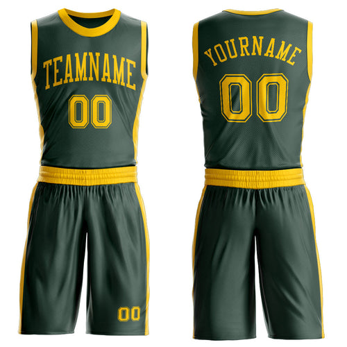 Custom Green Gold Round Neck Basketball Uniform Jersey