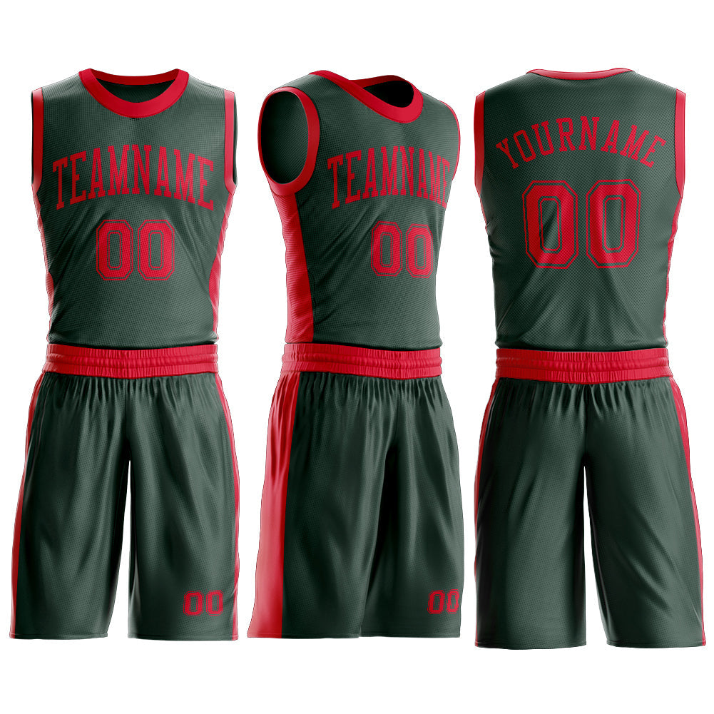 Custom Green Red Round Neck Basketball Uniform Jersey