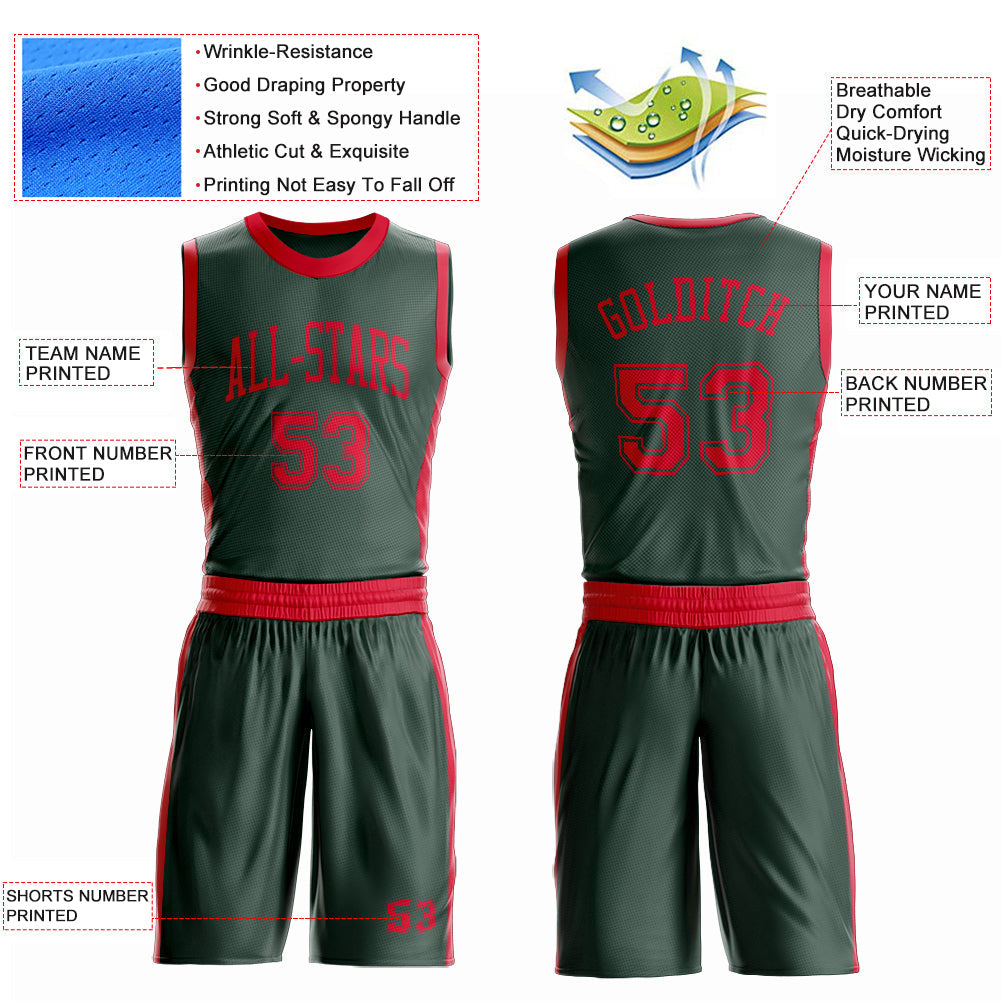 Custom Green Red Round Neck Basketball Uniform Jersey