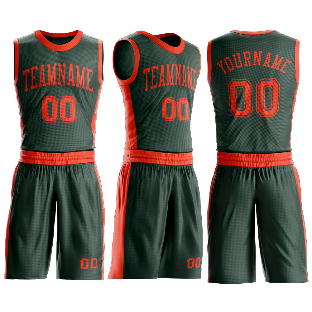 Custom Green Orange Round Neck Basketball Uniform Jersey