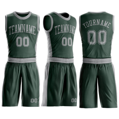 Custom Green Gray Round Neck Basketball Uniform Jersey