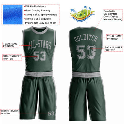 Custom Green Gray Round Neck Basketball Uniform Jersey