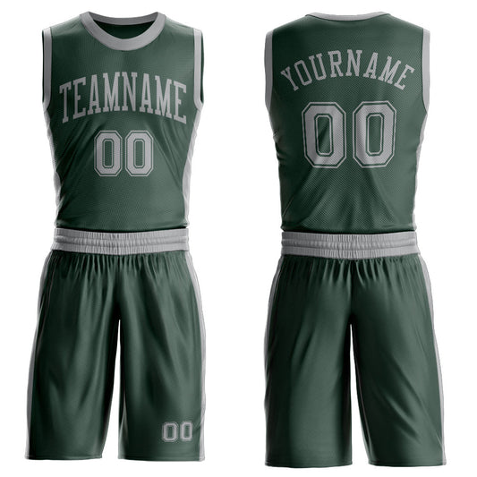 Custom Green Gray Round Neck Basketball Uniform Jersey