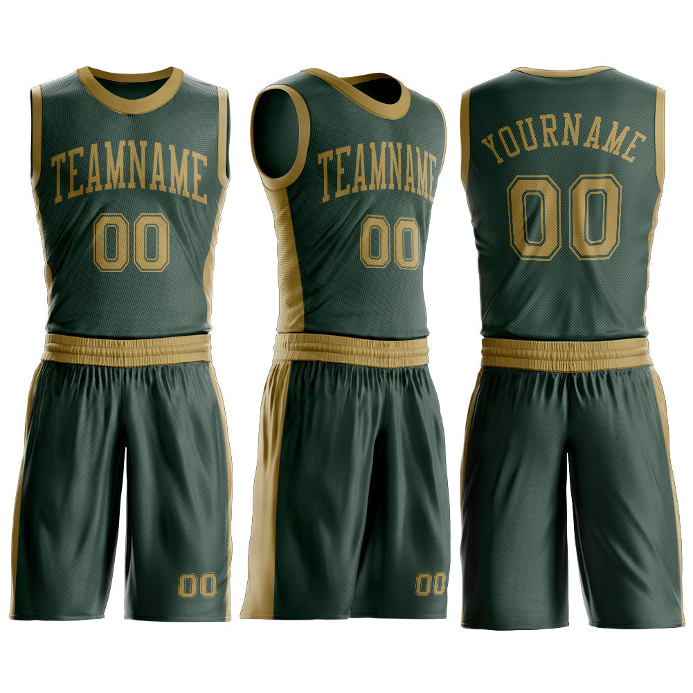 Custom Green Old Gold Round Neck Basketball Uniform Jersey