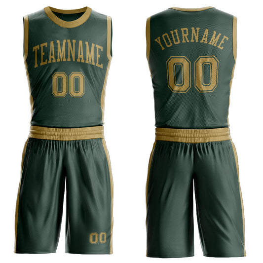 Custom Green Old Gold Round Neck Basketball Uniform Jersey