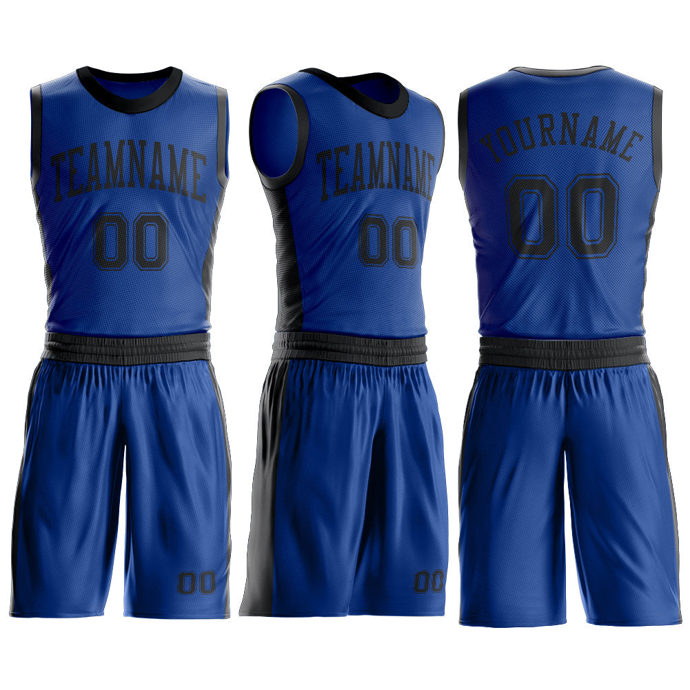 Custom Royal Black Round Neck Basketball Uniform Jersey