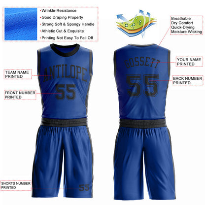 Custom Royal Black Round Neck Basketball Uniform Jersey