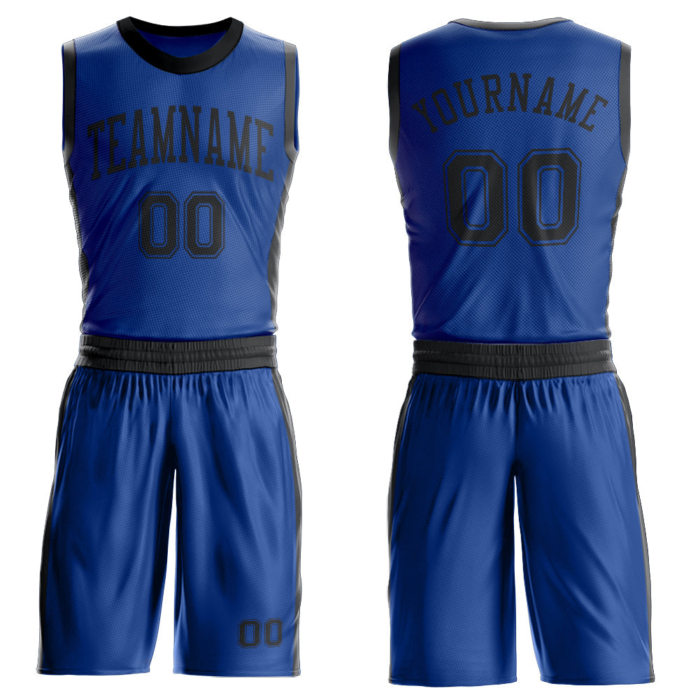 Custom Royal Black Round Neck Basketball Uniform Jersey