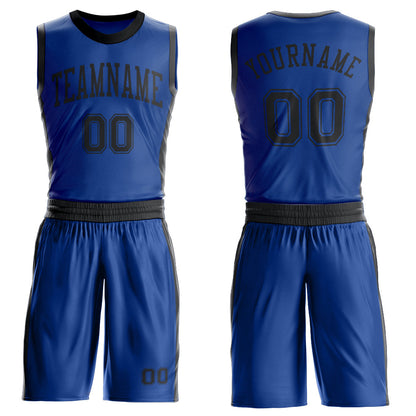 Custom Royal Black Round Neck Basketball Uniform Jersey
