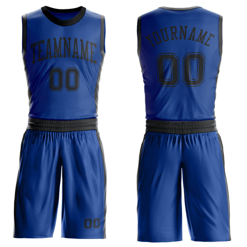 Custom Royal Black Round Neck Basketball Uniform Jersey