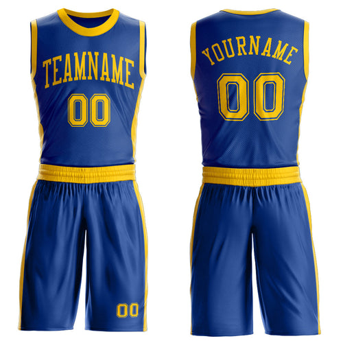 Custom Royal Gold Round Neck Basketball Uniform Jersey