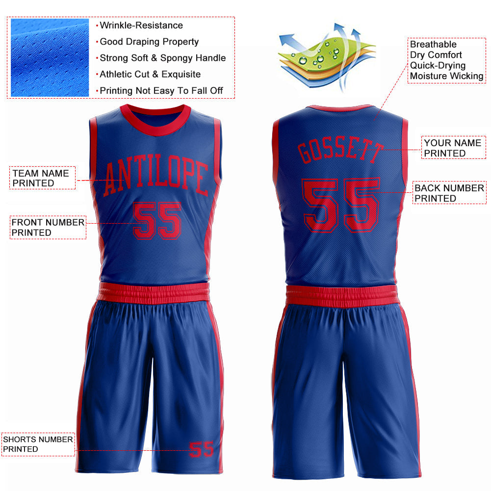 Custom Royal Red Round Neck Basketball Uniform Jersey