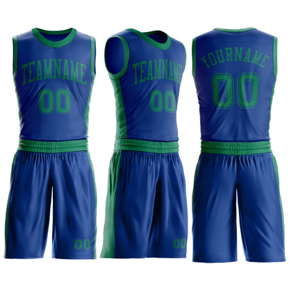 Custom Royal Kelly Green Round Neck Basketball Uniform Jersey