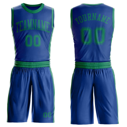 Custom Royal Kelly Green Round Neck Basketball Uniform Jersey