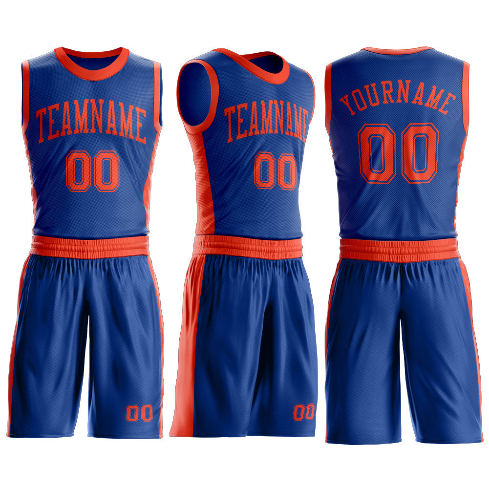Custom Royal Orange Round Neck Basketball Uniform Jersey