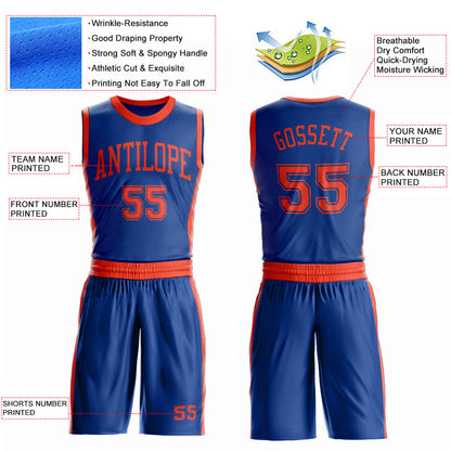Custom Royal Orange Round Neck Basketball Uniform Jersey