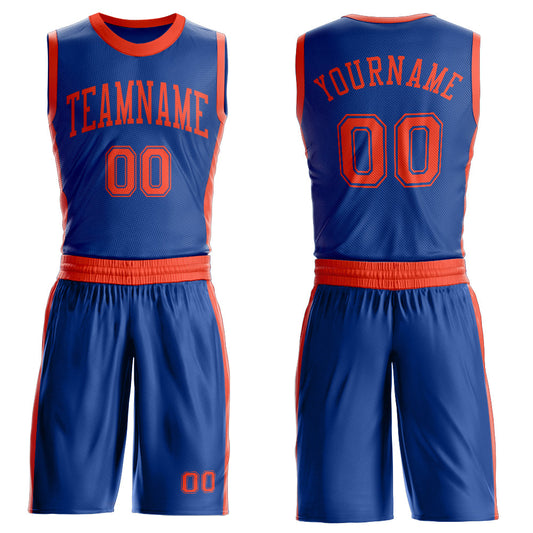 Custom Royal Orange Round Neck Basketball Uniform Jersey